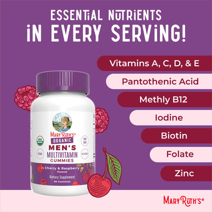 MaryRuth Organics Men's Vitamin Gummy | USDA Organic Vegan Multivitamin for Immune Support | Non-GMO | Gluten Free | 60 Count