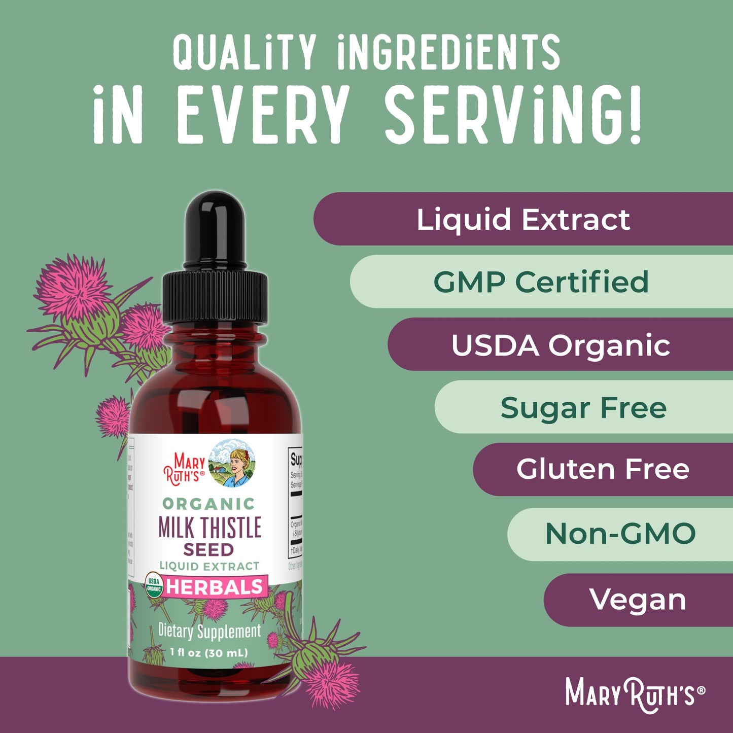 MaryRuth Organics Milk Thistle Seed Drops – 1 oz, 1,190 mg | Organic, Alcohol-Free