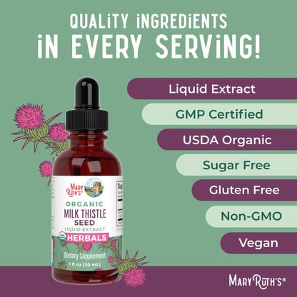 MaryRuth Organics Milk Thistle Seed Drops – 1 oz, 1,190 mg | Organic, Alcohol-Free