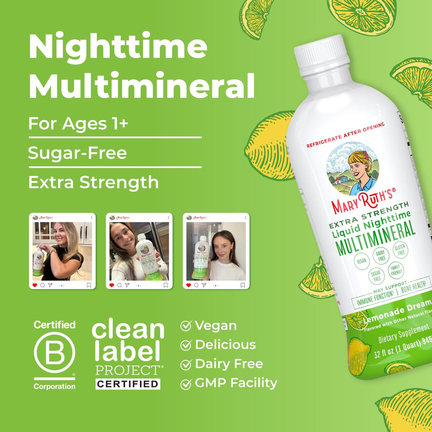 MaryRuth Organics Extra Strength Nighttime Multimineral – No Melatonin, Sugar Free, Lemonade