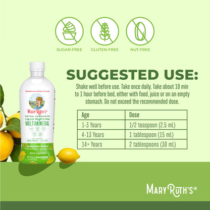 MaryRuth Organics Extra Strength Nighttime Multimineral – No Melatonin, Sugar Free, Lemonade