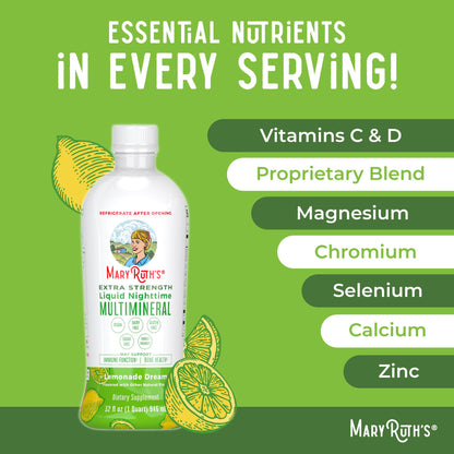 MaryRuth Organics Extra Strength Nighttime Multimineral – No Melatonin, Sugar Free, Lemonade