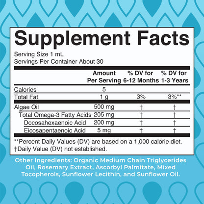 MaryRuth Organics Infant & Toddler Omega-3 Liquid Drops – 200mg DHA / 2mg EPA per Serving | Unflavored | 1 fl oz