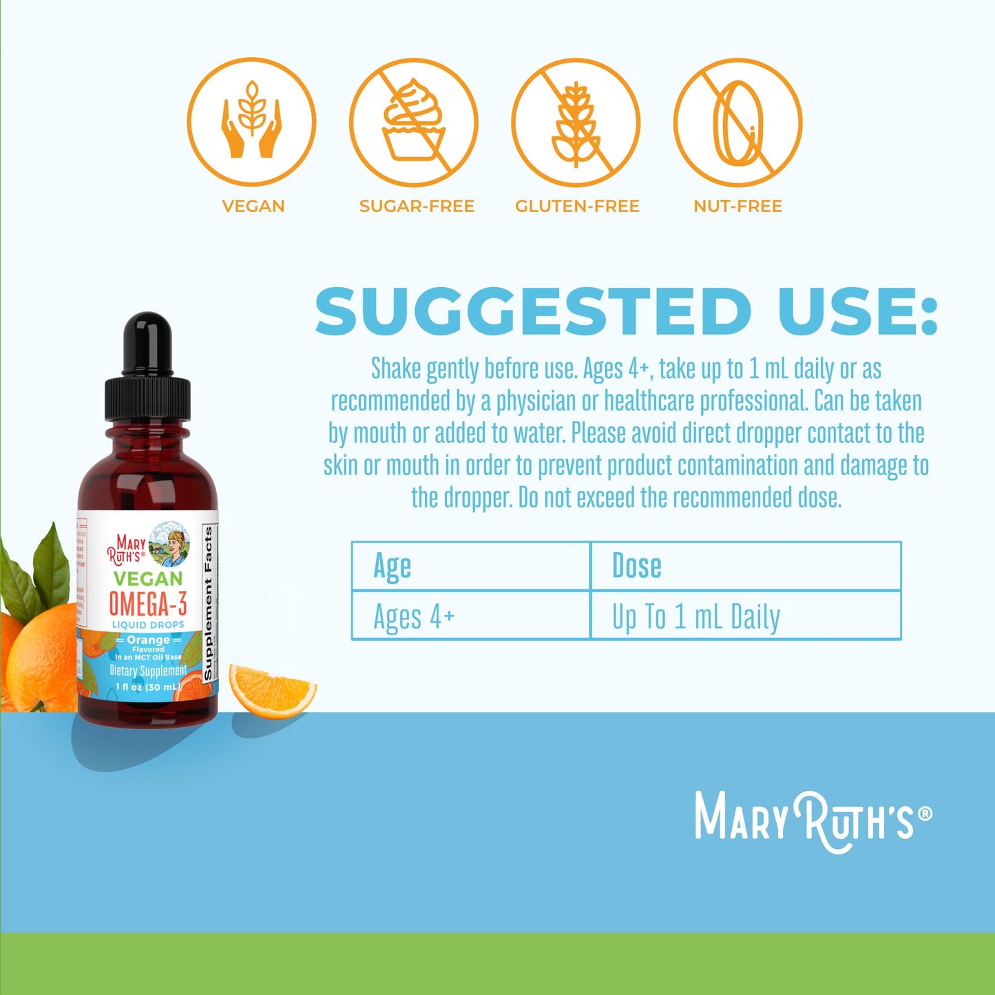 MaryRuth Organics Omega-3 Liquid Drops – 400mg DHA per Serving | Immune Support & Overall Health | 1oz
