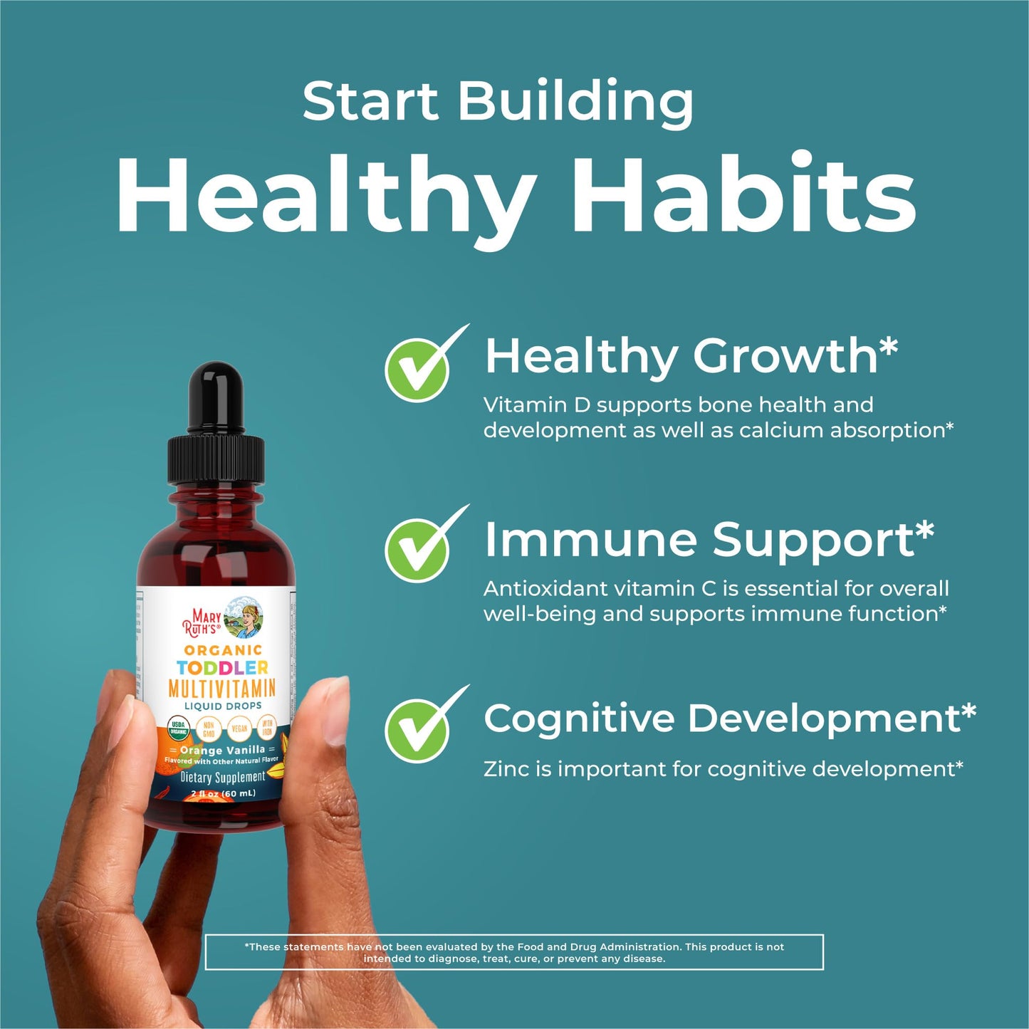 MaryRuth Organics Toddler Multivitamin Drops with Iron | USDA Organic | 2 oz