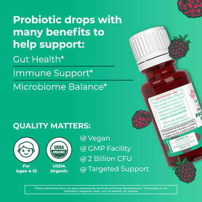 MaryRuth Organics USDA Organic Liquid Kids Probiotic Drops – Digestive Health, Immune Support, Vegan & Non-GMO | 30 Servings