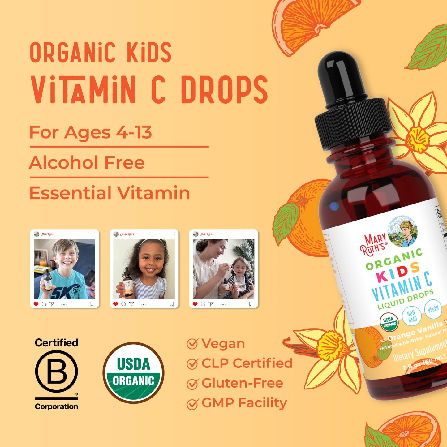 MaryRuth Organics Kids Vitamin C Drops – Vegan Immune Support for Ages 4-13 (2 oz)