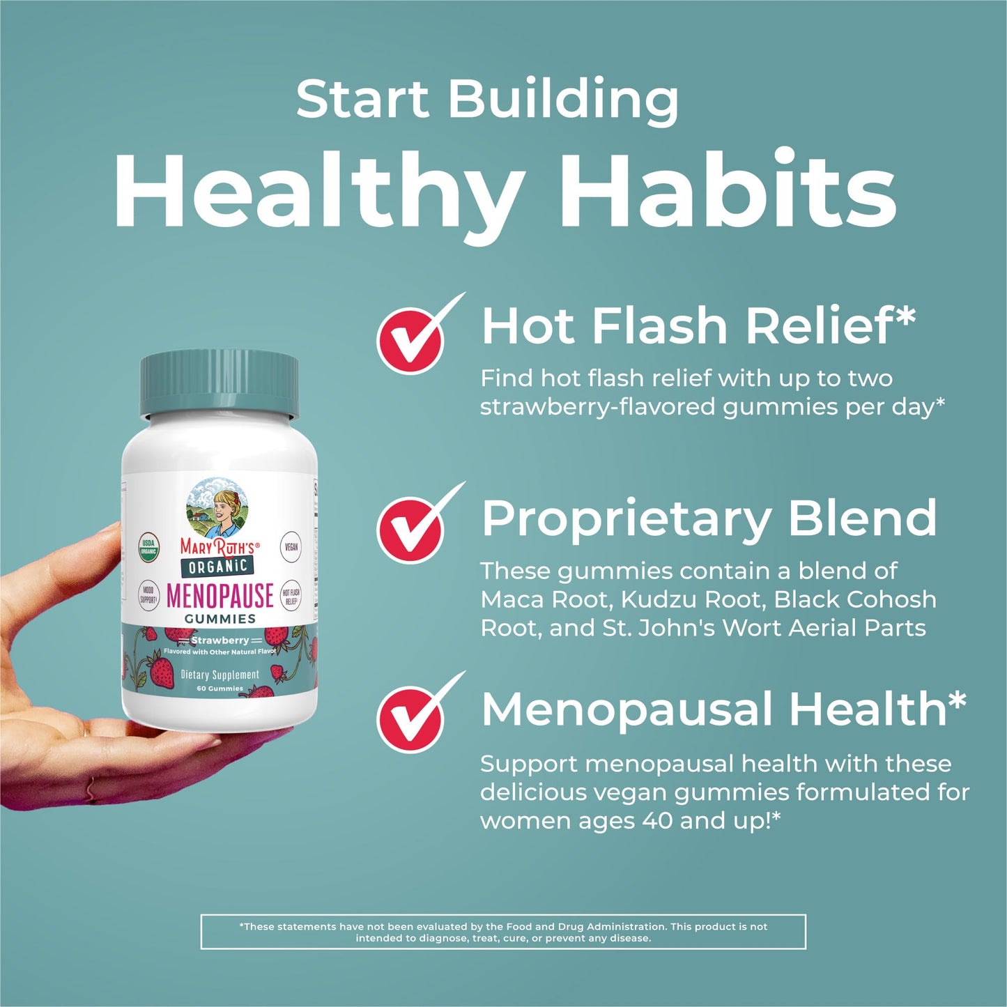 MaryRuth Organics Organic Menopause Gummies – Mood Support, Hot Flash Relief, 30 Servings