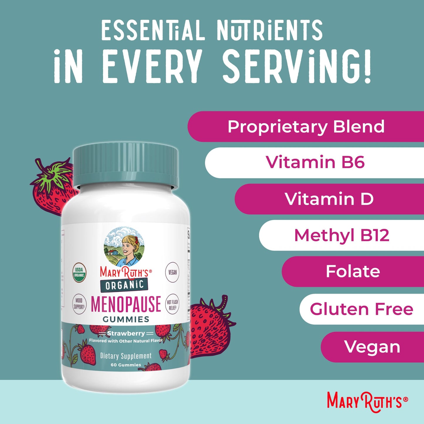 MaryRuth Organics Organic Menopause Gummies – Mood Support, Hot Flash Relief, 30 Servings