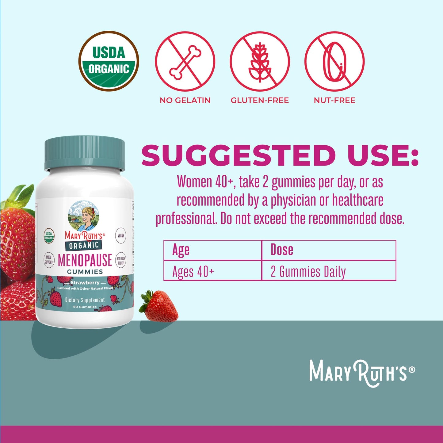 MaryRuth Organics Organic Menopause Gummies – Mood Support, Hot Flash Relief, 30 Servings