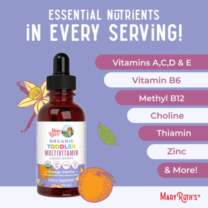 MaryRuth Organics Kids Multivitamin for Toddlers – USDA Organic | Toddler Vitamin Drops 1-3 Years | Vegan, Non-GMO, Gluten Free | 2 Fl Oz