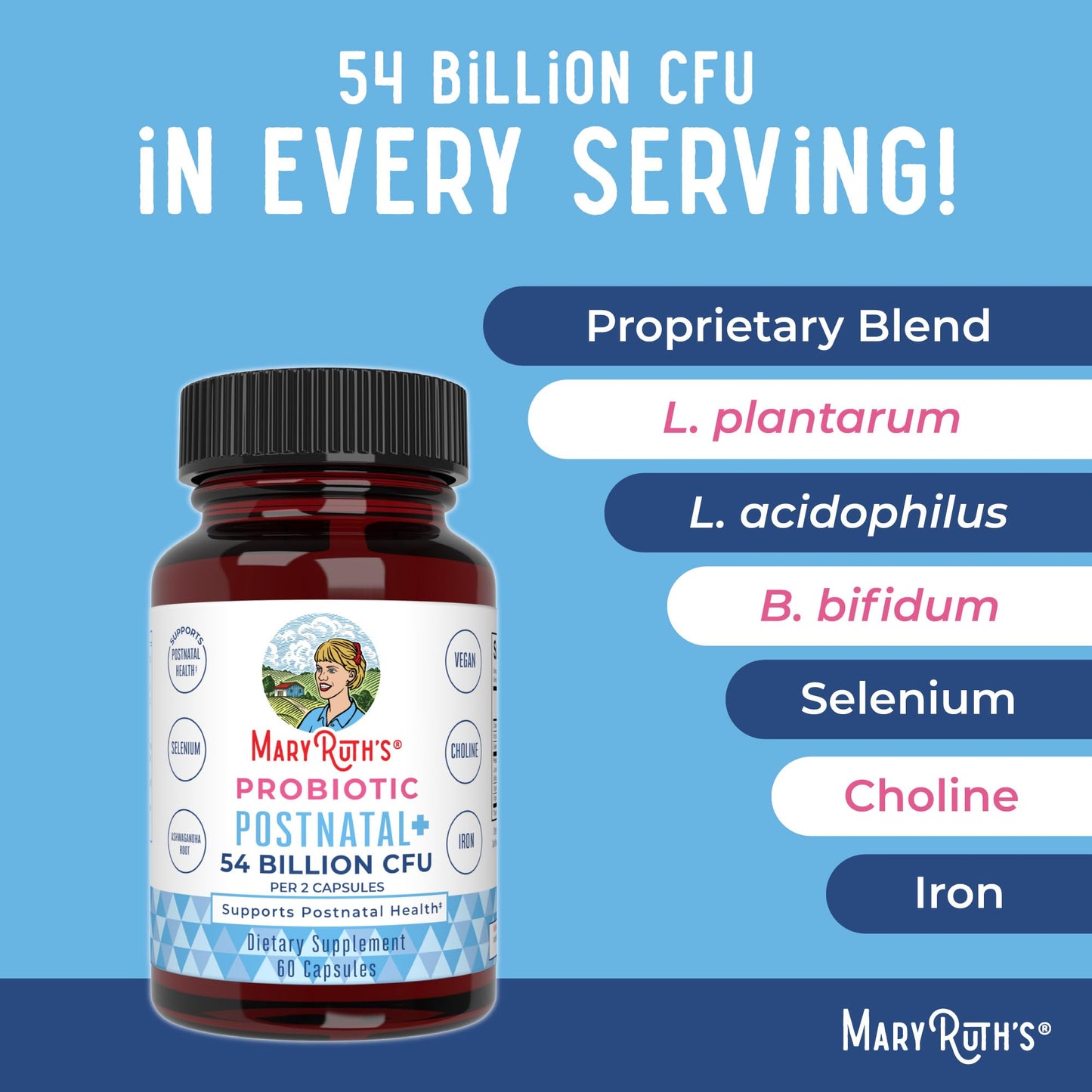 MaryRuth Organics Postnatal Probiotics – Breastfeeding Support, 54B CFU, Vegan, 30 Servings