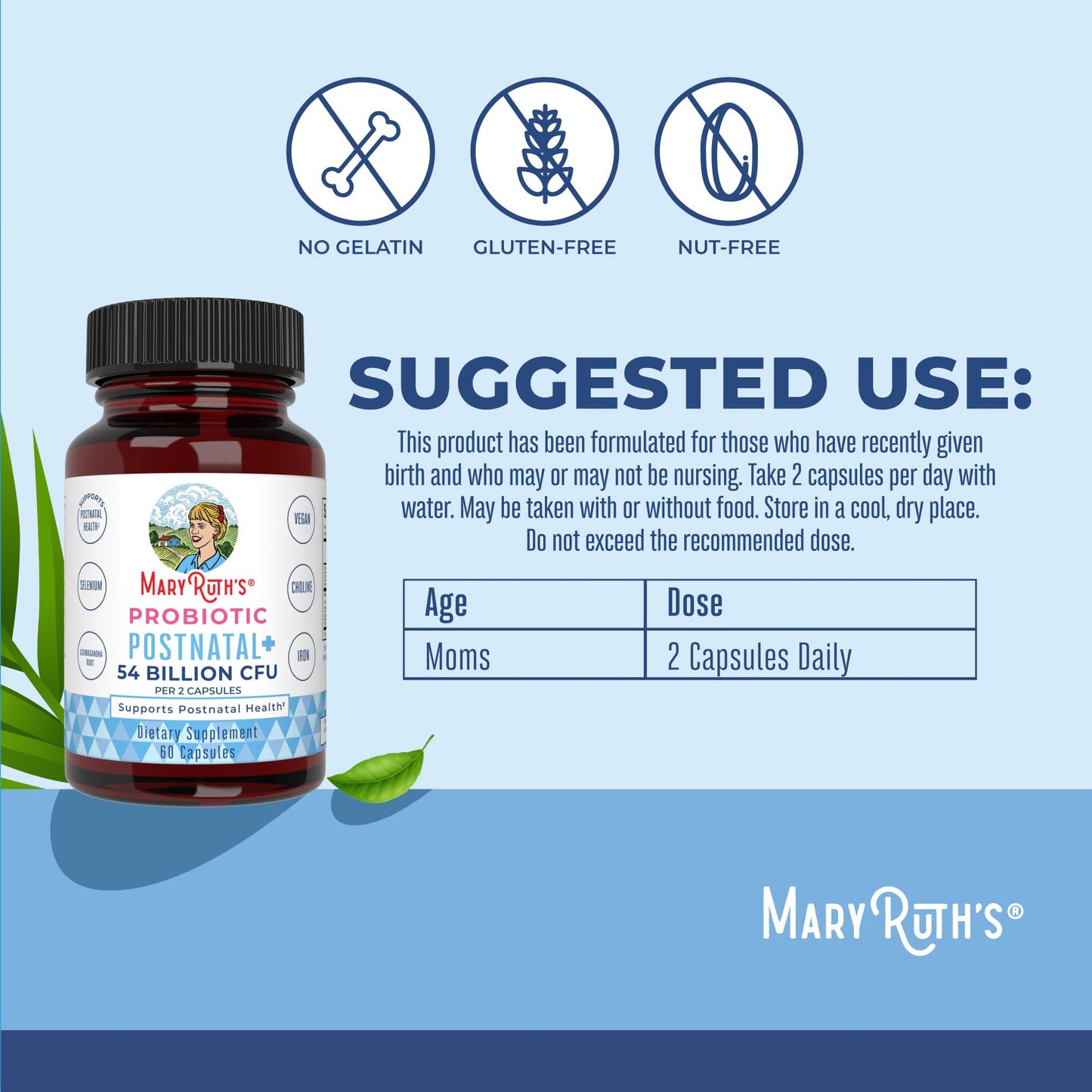 MaryRuth Organics Postnatal Probiotics – Breastfeeding Support, 54B CFU, Vegan, 30 Servings