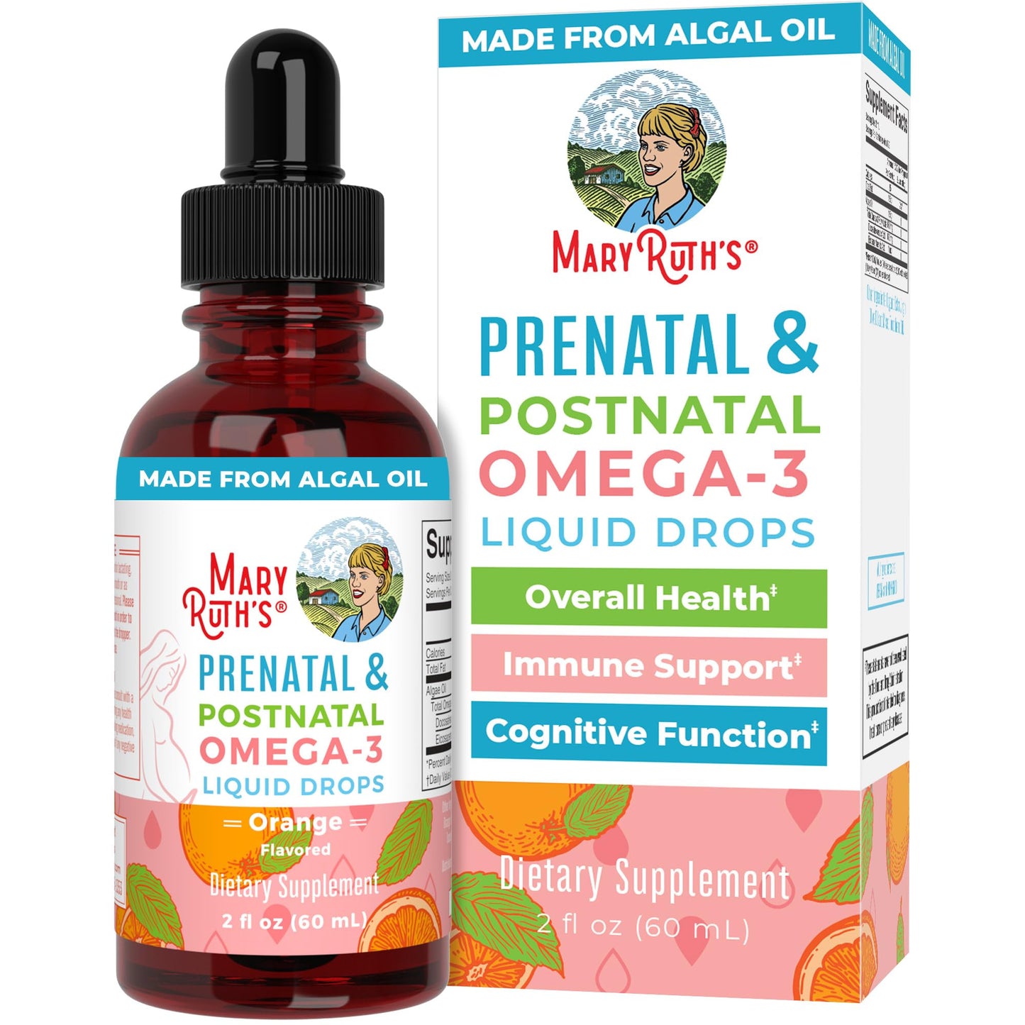 MaryRuth Organics Prenatal & Postnatal Omega-3 Liquid Drops - 800 mg DHA per Serving | 2 oz