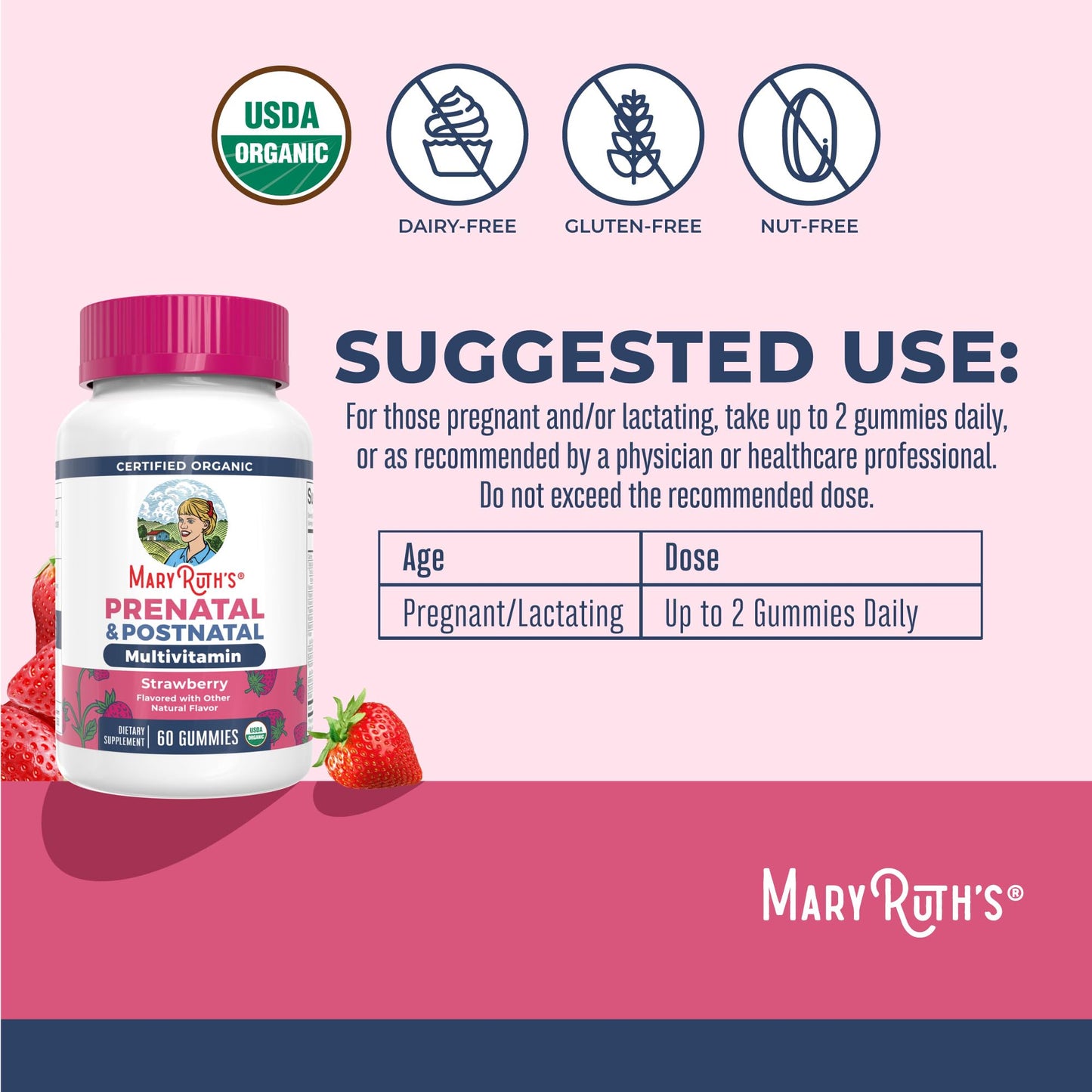 MaryRuth Organics Prenatal Vitamins for Women | USDA Organic Prenatal Gummies | Postnatal Vitamins for Women Breastfeeding | Methylfolate 800 mcg DFE | Iodine | Vegan | Non GMO | 30 Servings