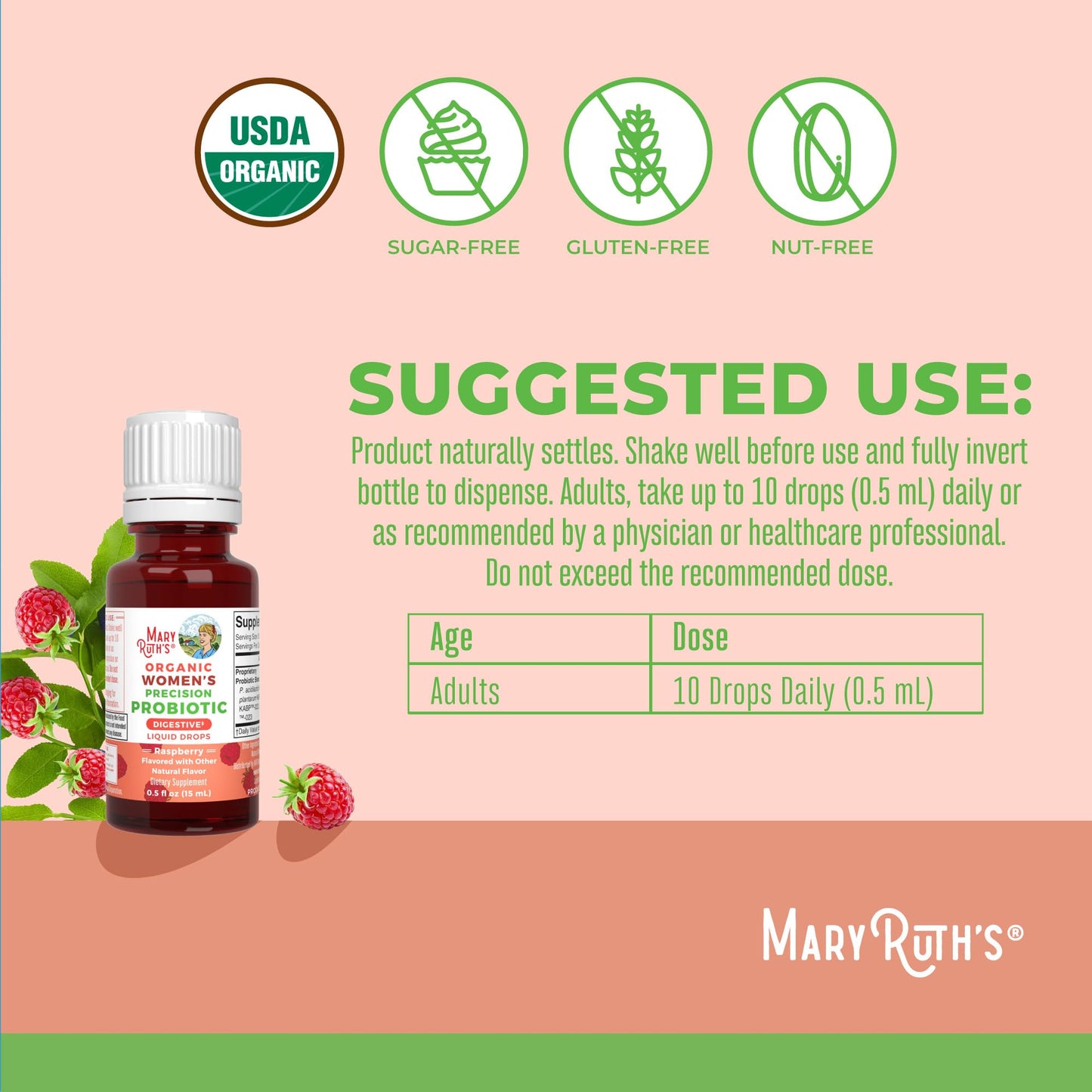 MaryRuth Organics USDA Organic Women's Probiotic Drops – Digestive Health, Dairy Free, 30 Servings