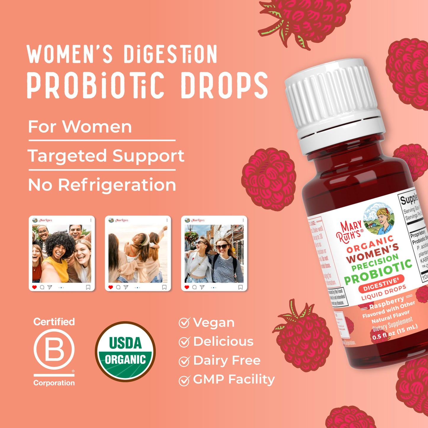 MaryRuth Organics USDA Organic Women's Probiotic Drops – Digestive Health, Dairy Free, 30 Servings