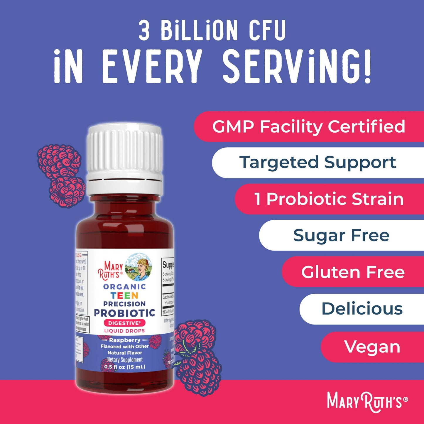MaryRuth Organics Teen Liquid Probiotic Drops – USDA Organic, Vegan, Non-GMO, 30 Servings