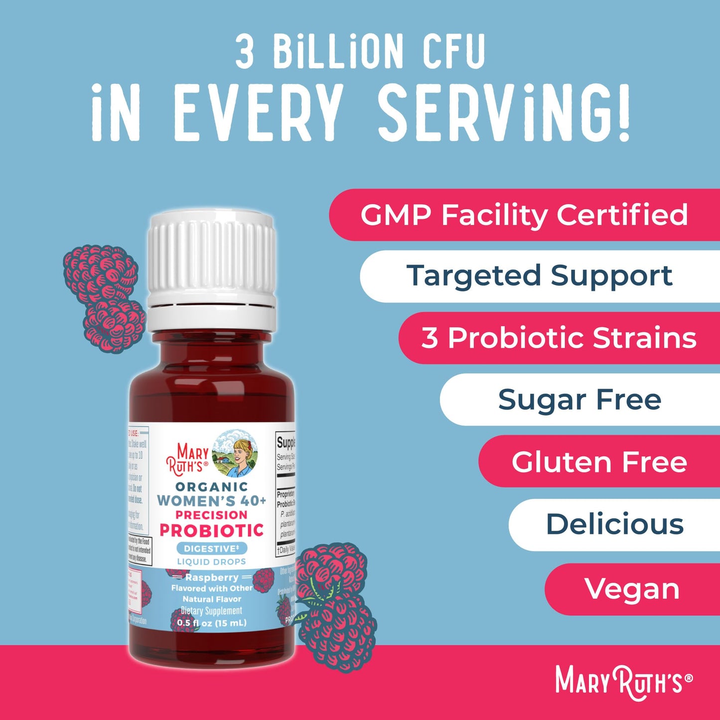 MaryRuth Organics USDA Organic 40+ Women's Probiotic Drops | Digestive Health & Stress Support