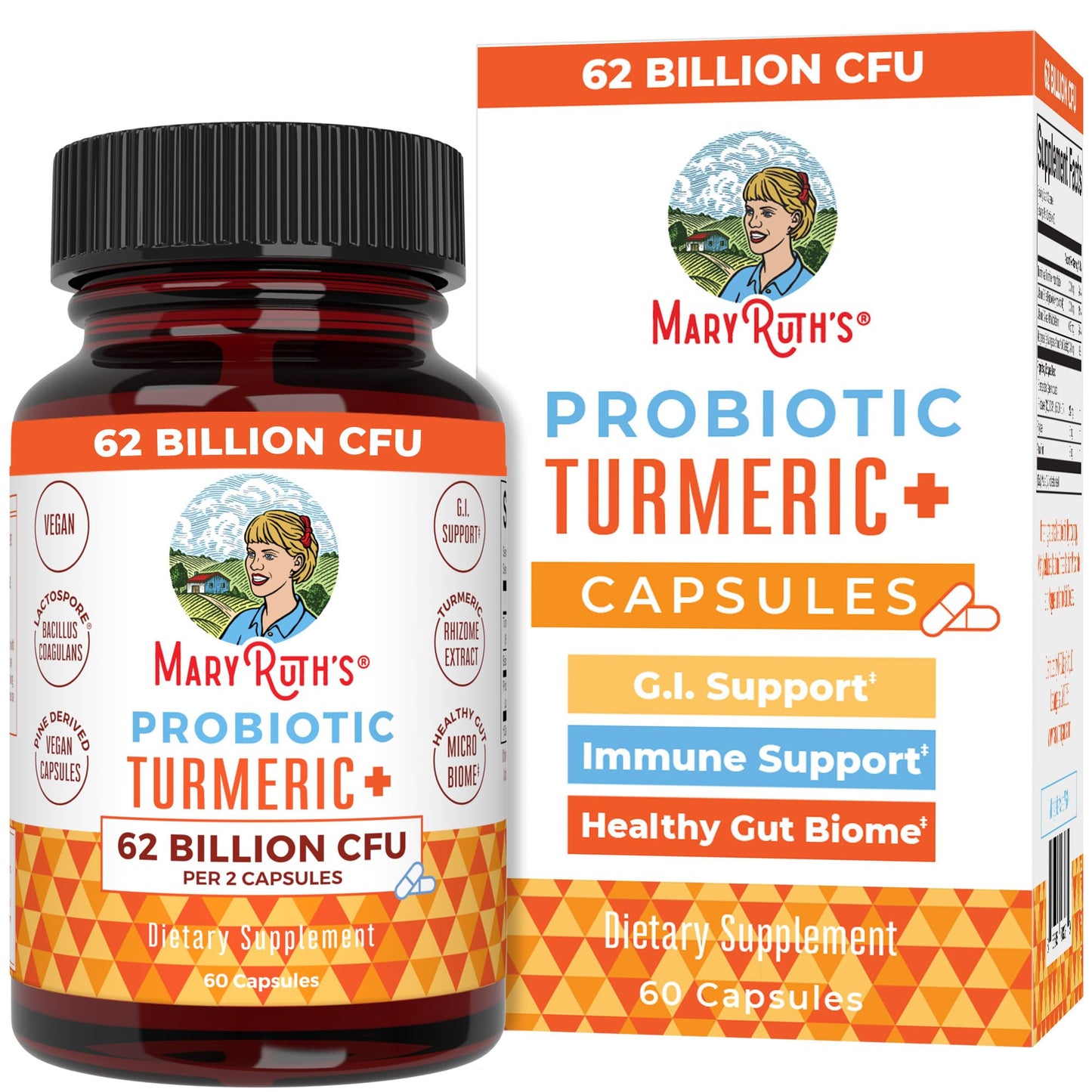 MaryRuth Probiotic Turmeric + GI Support | 62B CFU | 60 Count