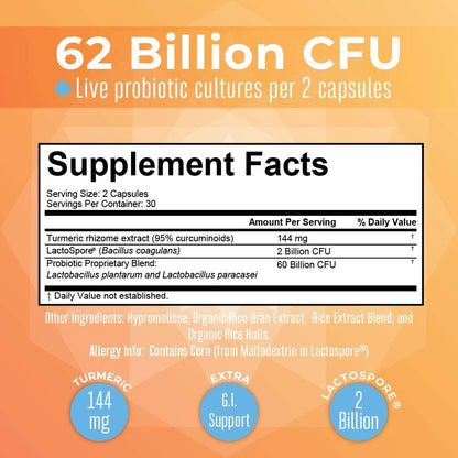 MaryRuth Probiotic Turmeric + GI Support | 62B CFU | 60 Count