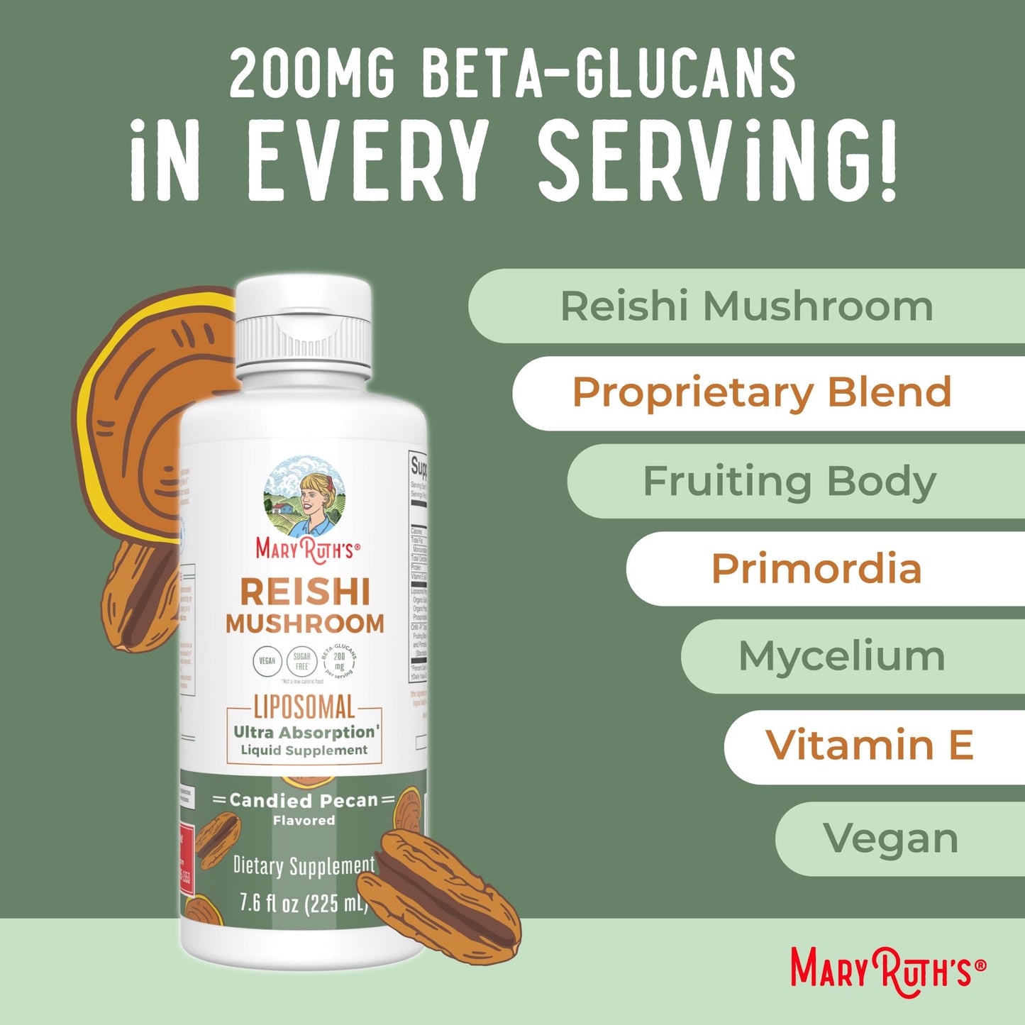 MaryRuth Organics Reishi Liposomal Mushroom Supplement – Vegan Immune Support, 7.6 oz