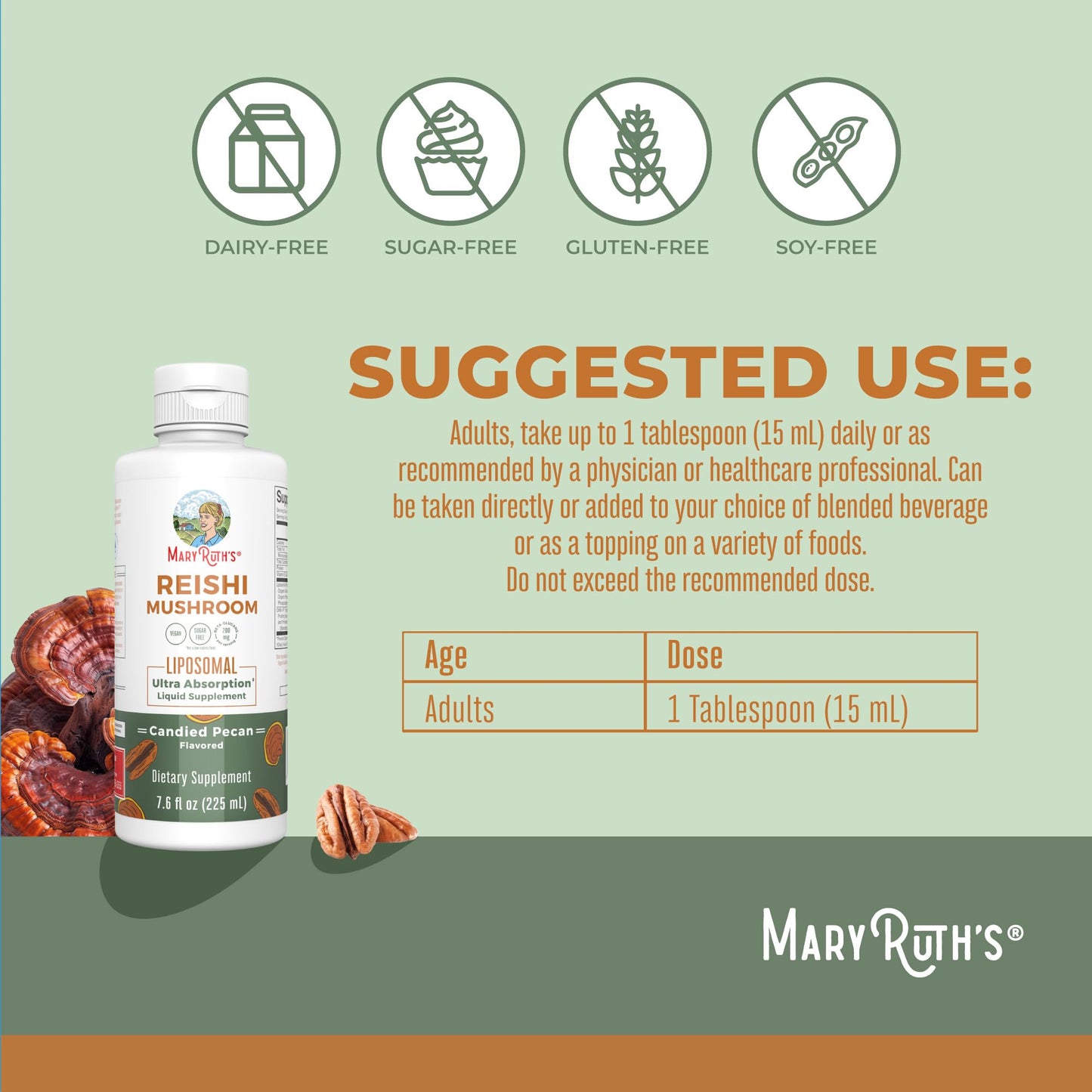MaryRuth Organics Reishi Liposomal Mushroom Supplement – Vegan Immune Support, 7.6 oz