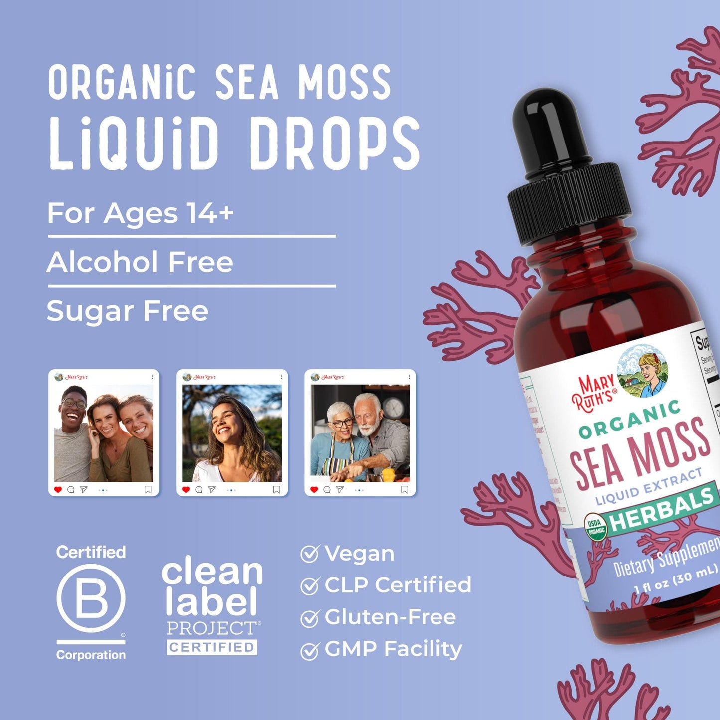 MaryRuth Organics USDA Irish Sea Moss Drops - Organic, Vegan & Non-GMO | 1 Fl Oz