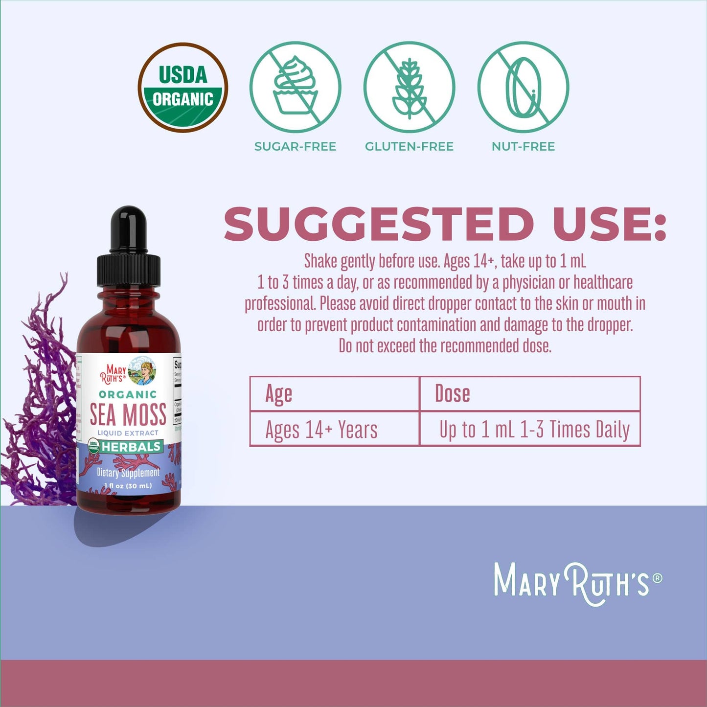 MaryRuth Organics USDA Irish Sea Moss Drops - Organic, Vegan & Non-GMO | 1 Fl Oz