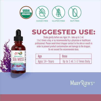 MaryRuth Organics USDA Irish Sea Moss Drops - Organic, Vegan & Non-GMO | 1 Fl Oz