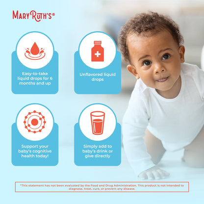 MaryRuth Organics Infant & Toddler Omega-3 Liquid Drops – 200mg DHA / 2mg EPA per Serving | Unflavored | 1 fl oz