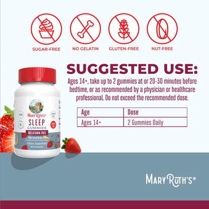 MaryRuth Organics Sleep Gummies | Sugar Free | NO Melatonin | L Theanine | Lemon Balm Leaf | Chamomile | Vitamin B6 | Relaxation & Sleep Support | Stress Relief | Vegan | Gluten Free | 60 Count