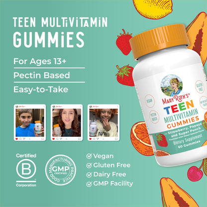 MaryRuth Organics Teen Multivitamin Gummies | Vegan • Sugar Free • Gluten Free | 60 Count