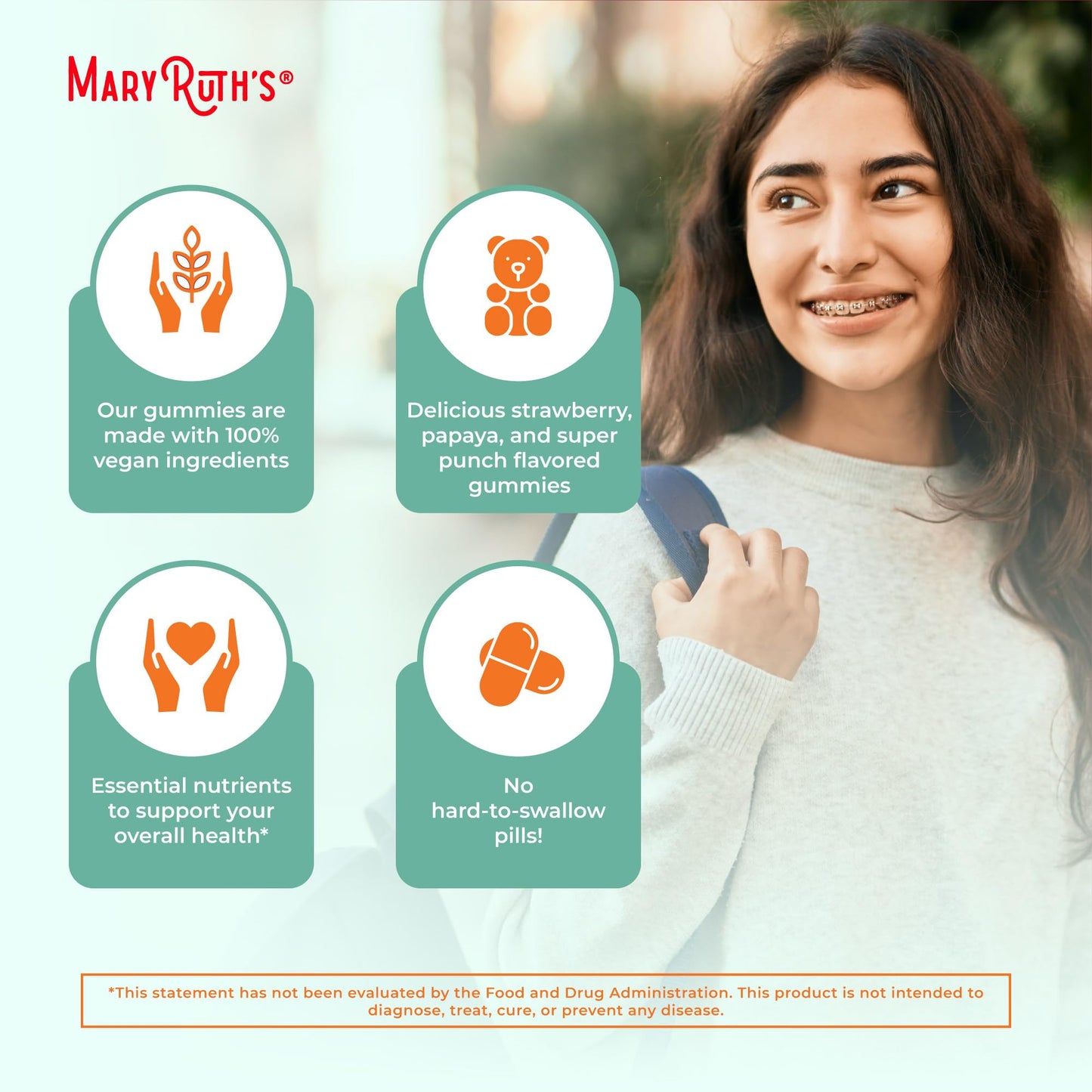 MaryRuth Organics Teen Multivitamin Gummies | Vegan • Sugar Free • Gluten Free | 60 Count