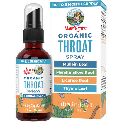 MaryRuth Organics Throat Spray – USDA Organic, 4-Herb Blend (Mullein, Marshmallow, Licorice, Thyme) | Vegan, Non-GMO, Gluten Free | 1 fl oz