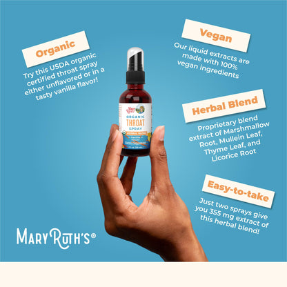 MaryRuth Organics Throat Spray – USDA Organic, 4-Herb Blend, Vanilla, 1 Fl Oz