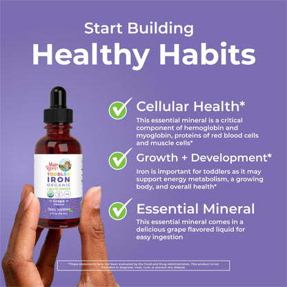 MaryRuth Organics Toddler Iron Drops | Liquid Iron for Ages 1-3 | Ferrochel | Sugar Free | Vegan | 2 oz