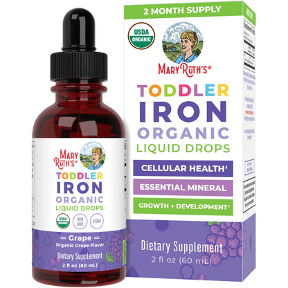 MaryRuth Organics Toddler Iron Drops | Liquid Iron for Ages 1-3 | Ferrochel | Sugar Free | Vegan | 2 oz
