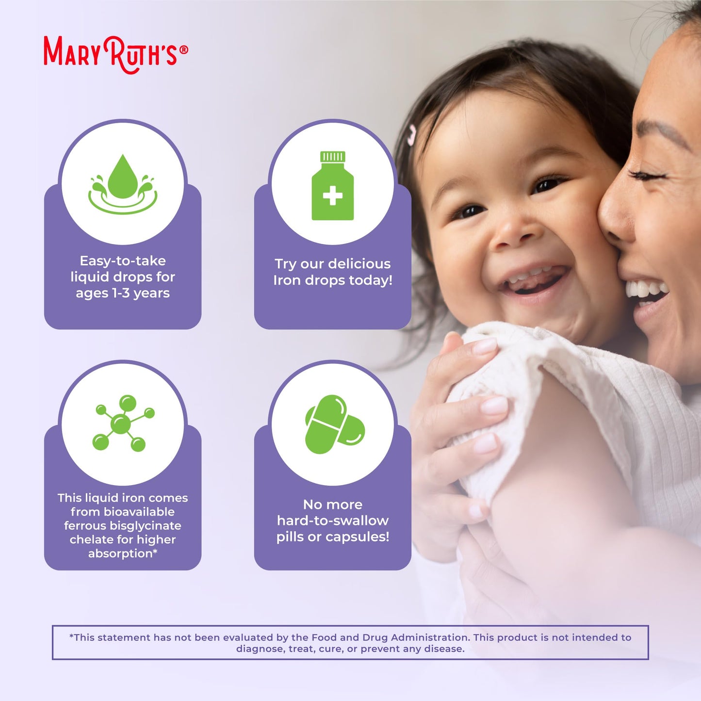 MaryRuth Organics Toddler Iron Drops | Liquid Iron for Ages 1-3 | Ferrochel | Sugar Free | Vegan | 2 oz