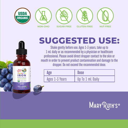 MaryRuth Organics Toddler Iron Drops | Liquid Iron for Ages 1-3 | Ferrochel | Sugar Free | Vegan | 2 oz