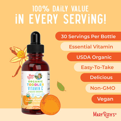 MaryRuth Organics Toddler Vitamin C Drops | USDA Organic Vitamin C for Ages 1-3 | Immune Support & Overall Health | Vegan | Non-GMO | Gluten Free | 30 Servings