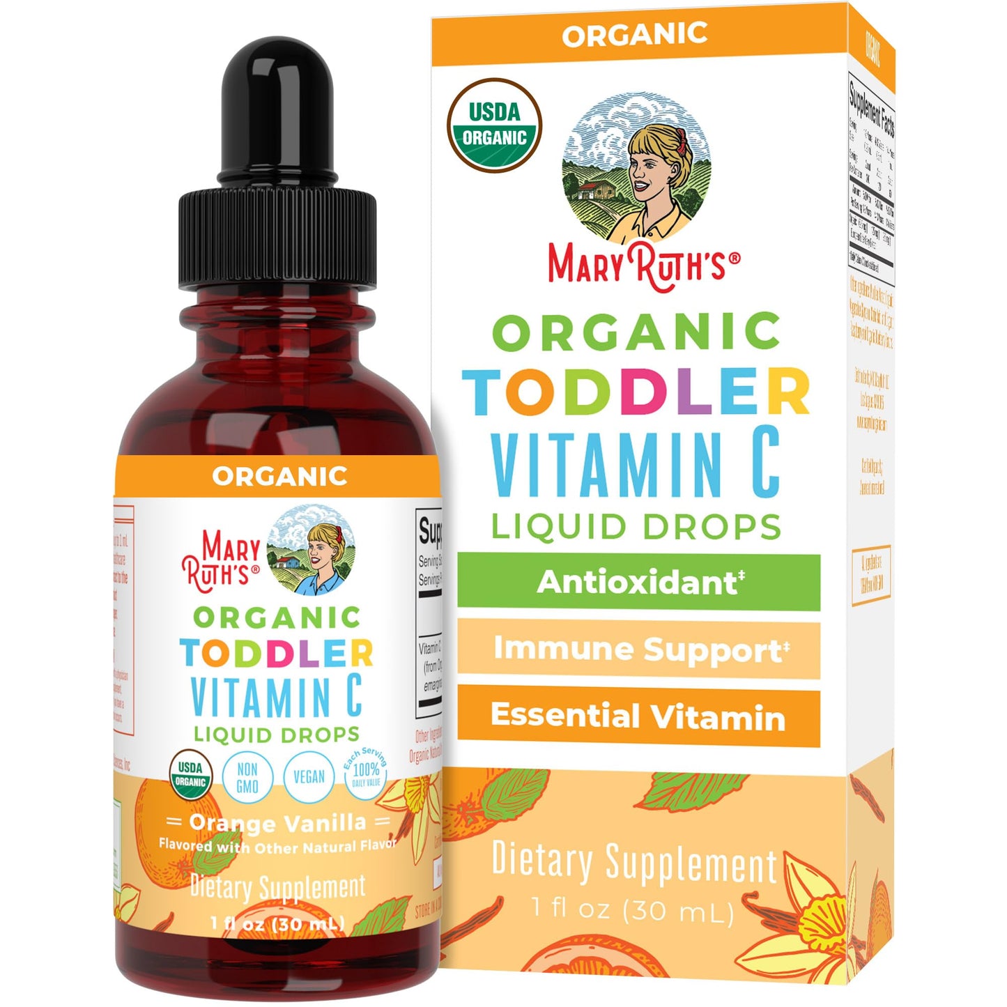 MaryRuth Organics Toddler Vitamin C Drops | USDA Organic Vitamin C for Ages 1-3 | Immune Support & Overall Health | Vegan | Non-GMO | Gluten Free | 30 Servings