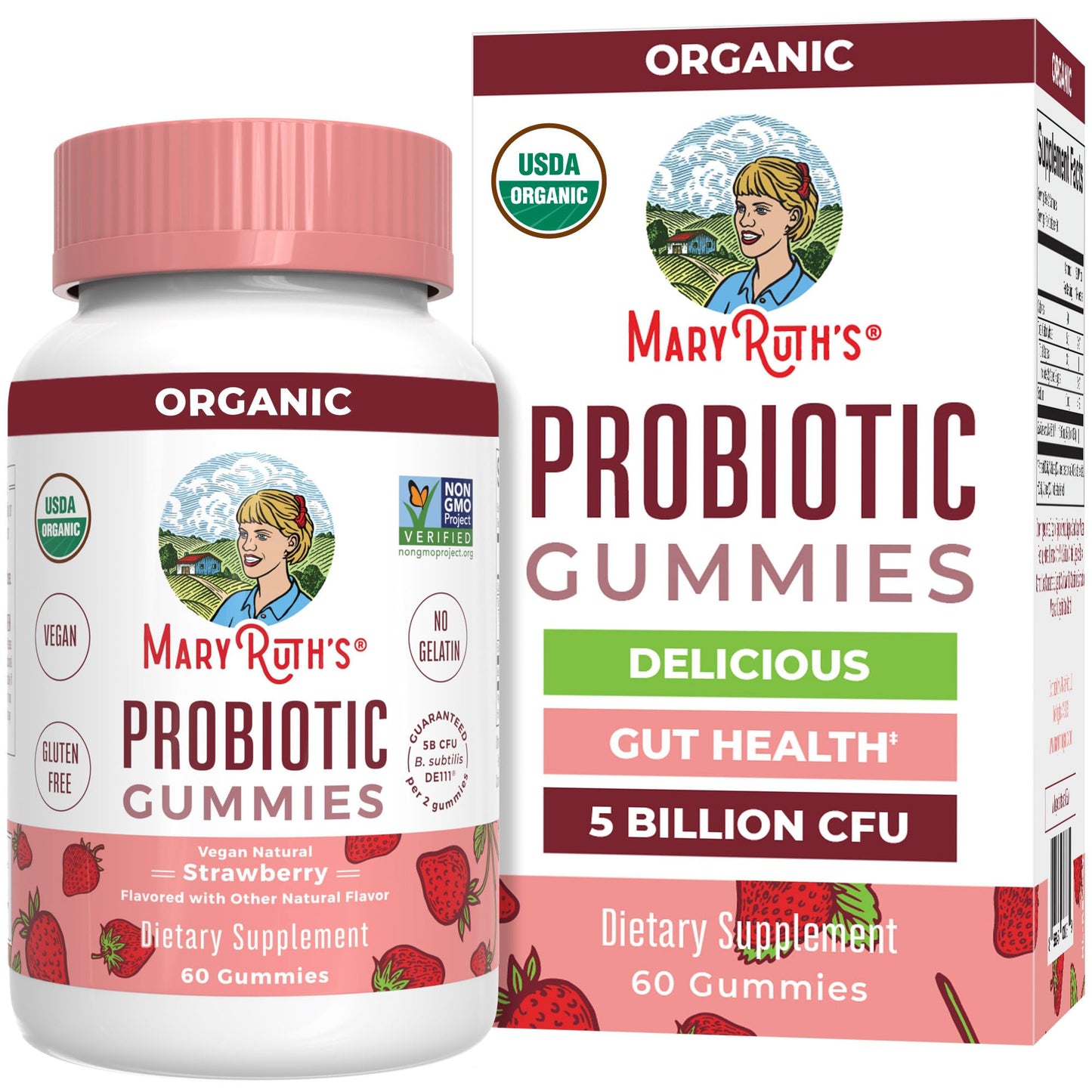 MaryRuth Organics USDA Organic Probiotic Gummies – 5 Billion CFU, 60 Count | Probiotics for Women & Men, Digestive Health & Gut Comfort