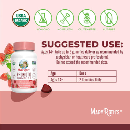 MaryRuth Organics USDA Organic Probiotic Gummies – 5 Billion CFU, 60 Count | Probiotics for Women & Men, Digestive Health & Gut Comfort
