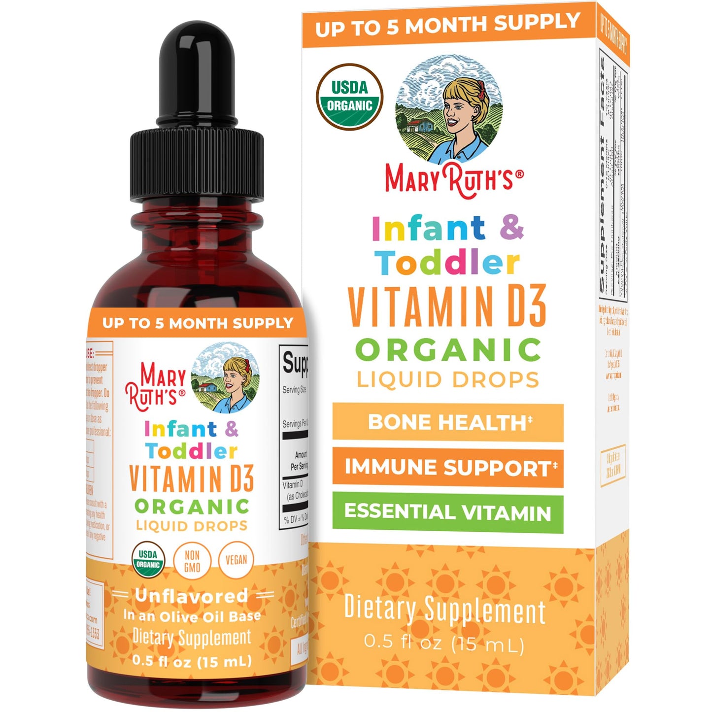 MaryRuth Organics USDA Organic Vitamin D Drops D3 for Infants & Toddlers | Sugar Free, Gluten Free, Non-GMO