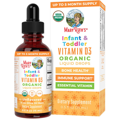 MaryRuth Organics USDA Organic Vitamin D Drops D3 for Infants & Toddlers | Sugar Free, Gluten Free, Non-GMO