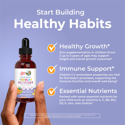 MaryRuth Organics Kids Multivitamin for Toddlers – USDA Organic | Toddler Vitamin Drops 1-3 Years | Vegan, Non-GMO, Gluten Free | 2 Fl Oz