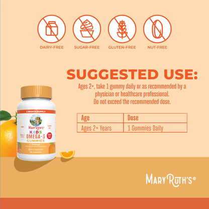 MaryRuth Organics Vegan Omega-3 Gummies for Kids 2+ - Sugar Free, 60 Count