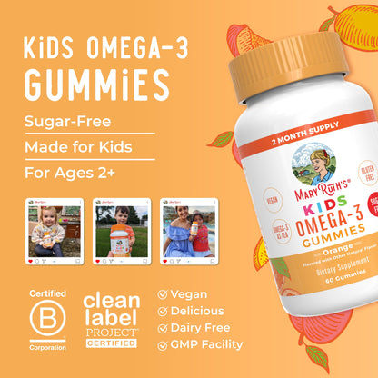 MaryRuth Organics Vegan Omega-3 Gummies for Kids 2+ - Sugar Free, 60 Count