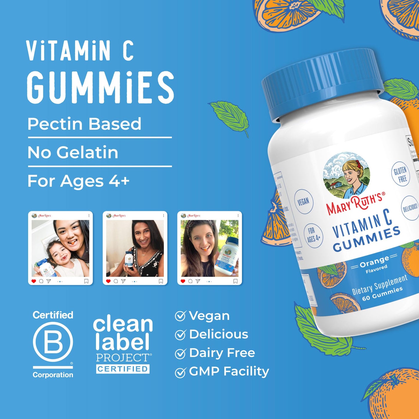 MaryRuth Organics Vegan Vitamin C Gummies – 60 Count, 2 Month Supply, Immune Support